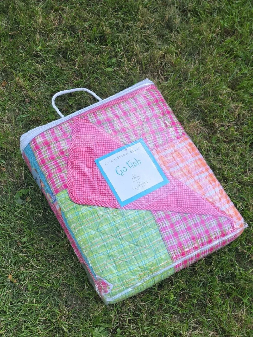 Cotton Quilt in Pink and Multicolor Plaid, Twin